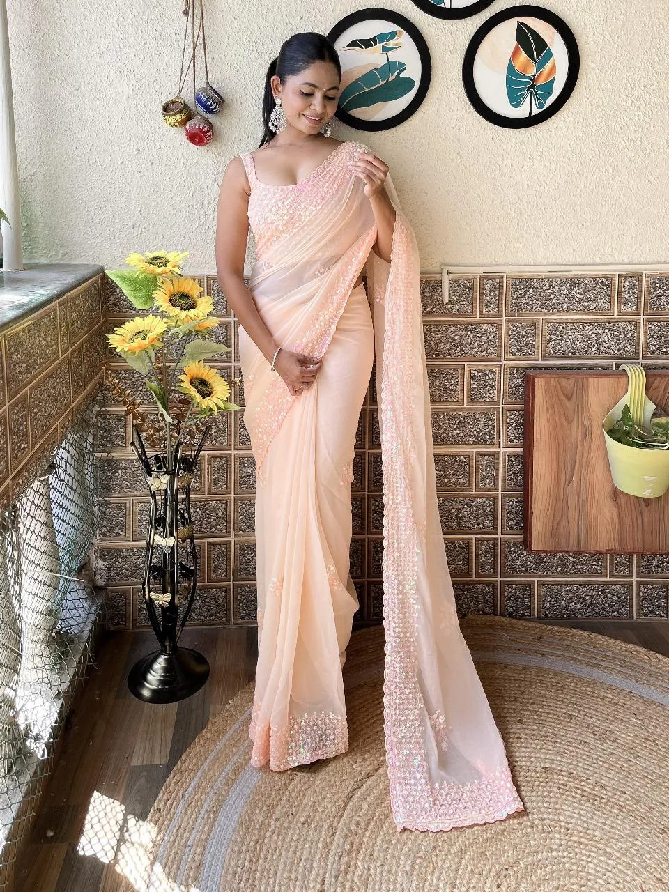 Viral Georgette Sequence Work Ethnic Saree Bollywood kc752 - Image 2