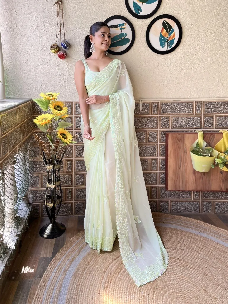 Viral Georgette Sequence Work Ethnic Saree Bollywood kc752 - Image 3
