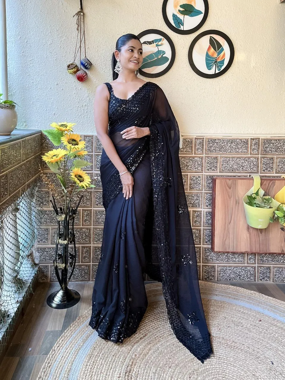Viral Georgette Sequence Work Ethnic Saree Bollywood kc752 - Image 4