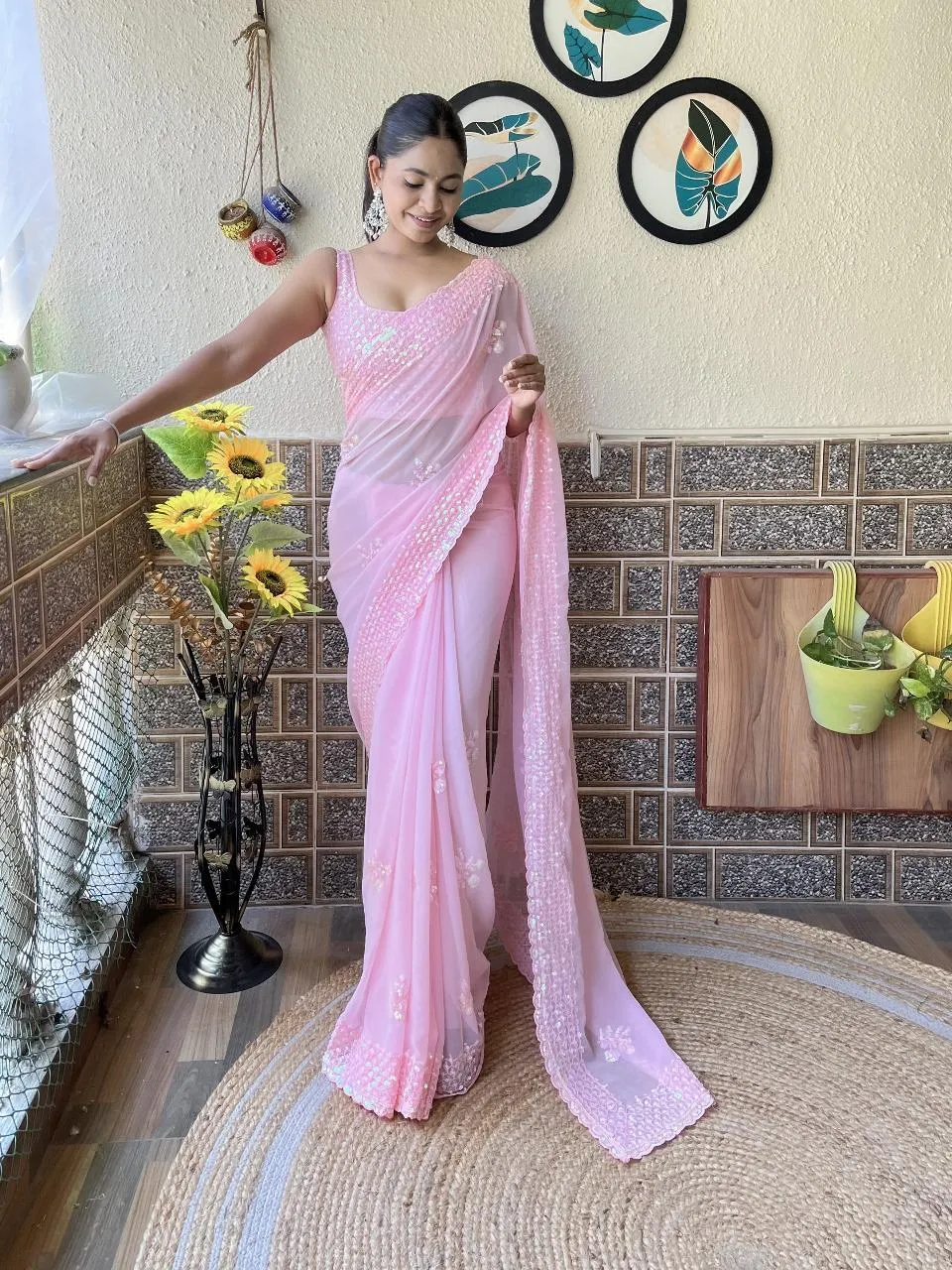 Viral Georgette Sequence Work Ethnic Saree Bollywood kc752 - Image 5