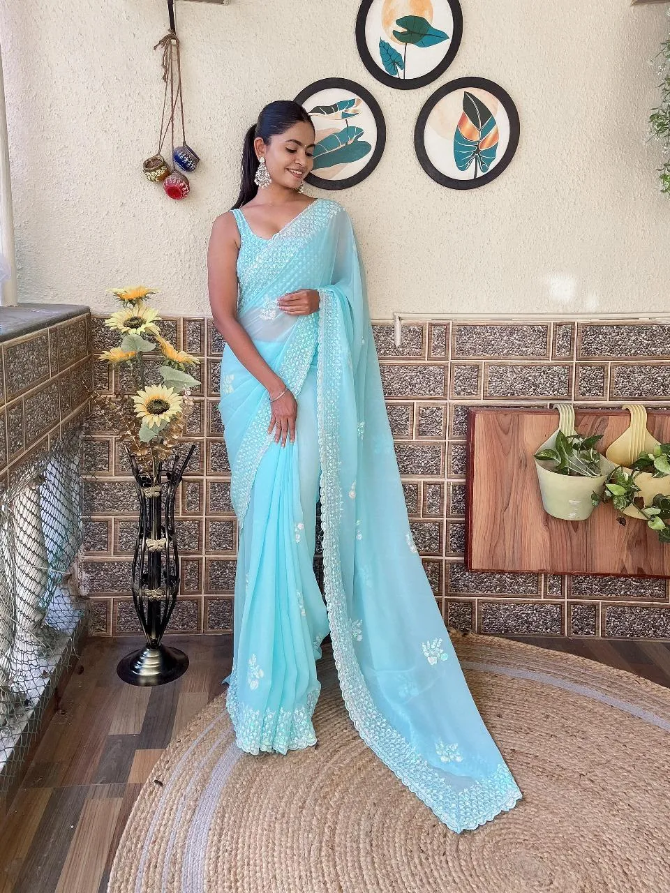Viral Georgette Sequence Work Ethnic Saree Bollywood kc752 - Image 6