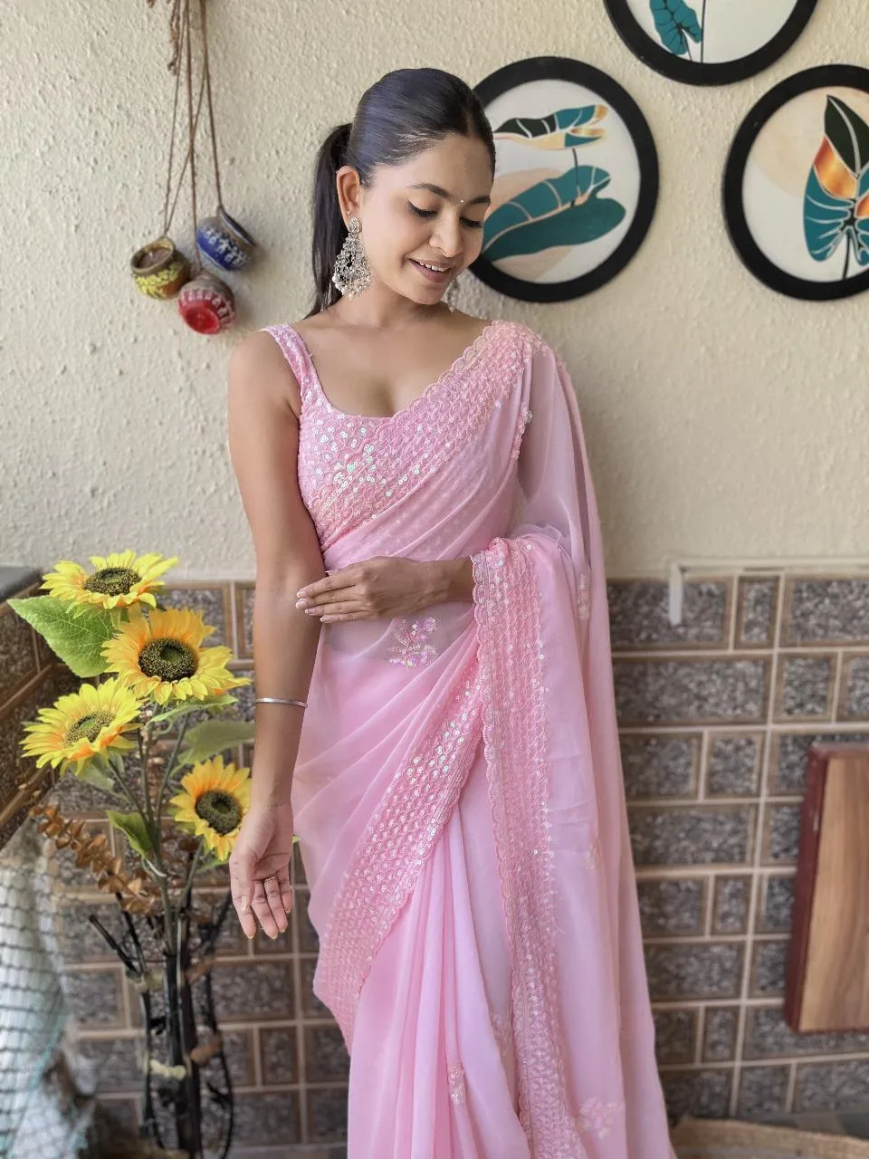 Viral Georgette Sequence Work Ethnic Saree Bollywood kc752 - Image 7