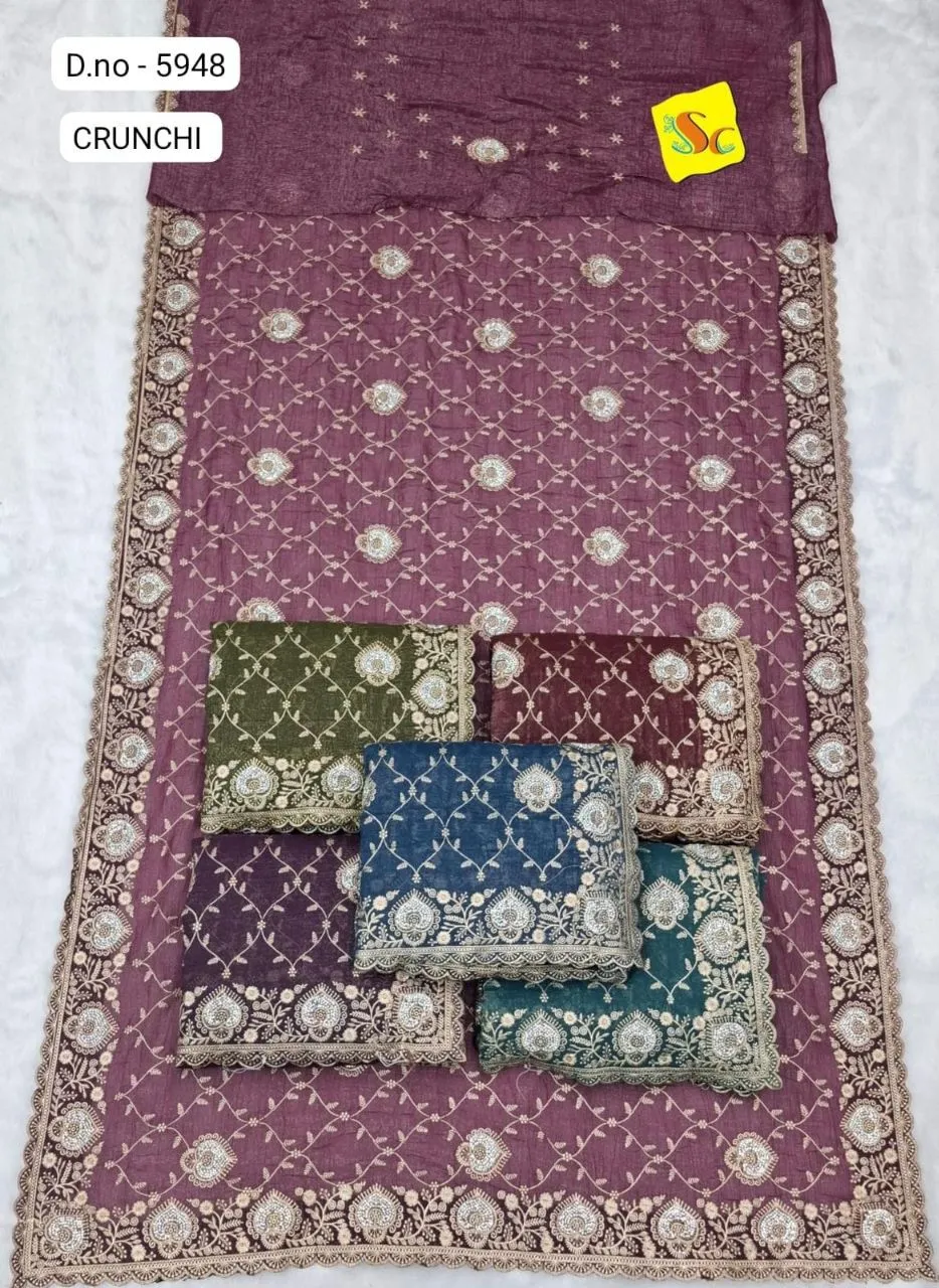 Heavy Wedding Wear Saree With Zarkan Diamond Work - Image 2