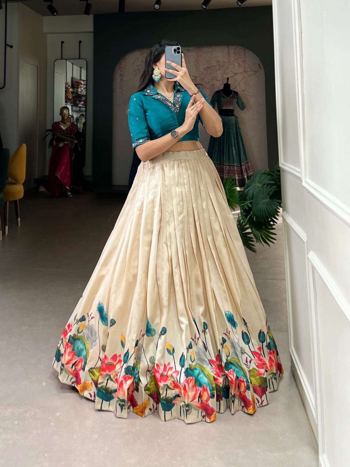 Tussar Silk Floral Designer Readymade Lehenga Choli
