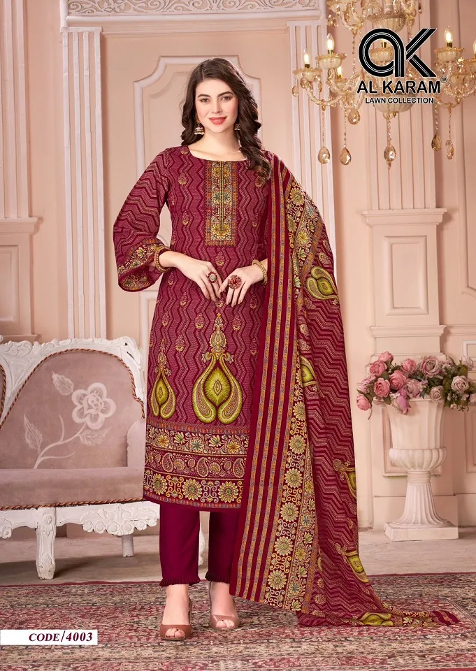 Alkaram Mahjabeen Vol 4 Unstitched Pakistani Printed Cotton Salwar Suit Wholesaler - Image 10