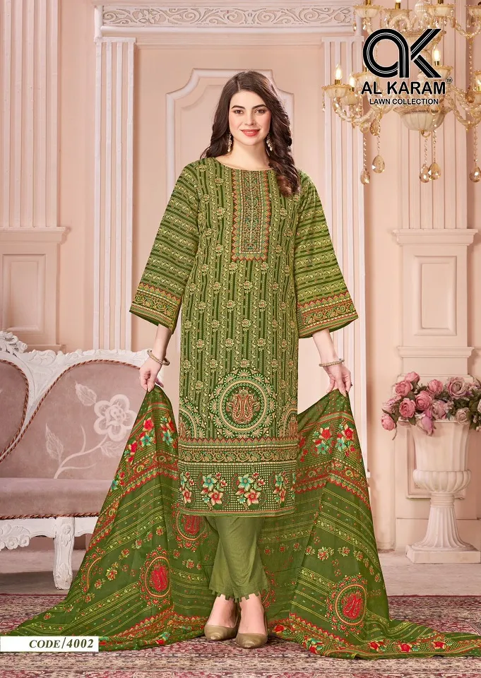 Alkaram Mahjabeen Vol 4 Unstitched Pakistani Printed Cotton Salwar Suit Wholesaler - Image 3