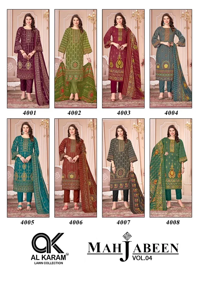 Alkaram Mahjabeen Vol 4 Unstitched Pakistani Printed Cotton Salwar Suit Wholesaler - Image 4