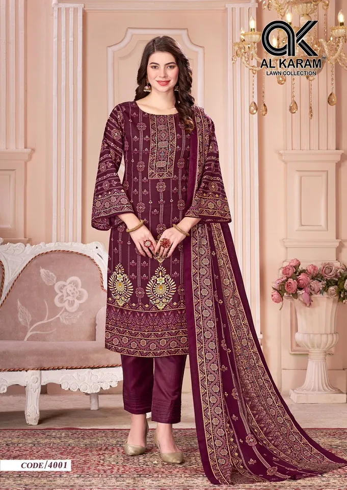 Alkaram Mahjabeen Vol 4 Unstitched Pakistani Printed Cotton Salwar Suit Wholesaler - Image 5