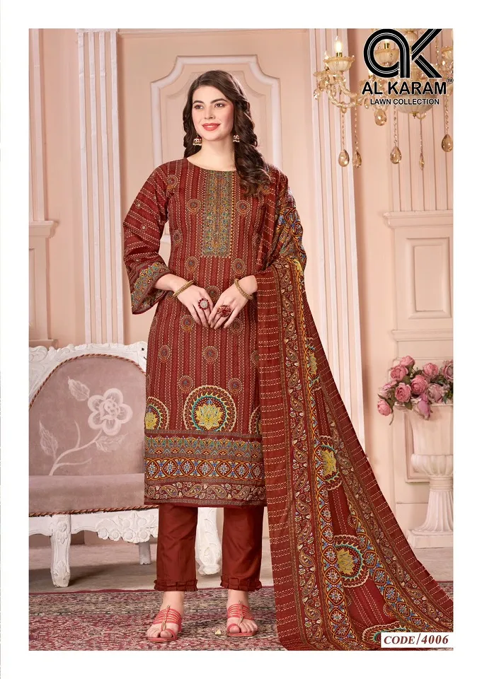 Alkaram Mahjabeen Vol 4 Unstitched Pakistani Printed Cotton Salwar Suit Wholesaler - Image 7