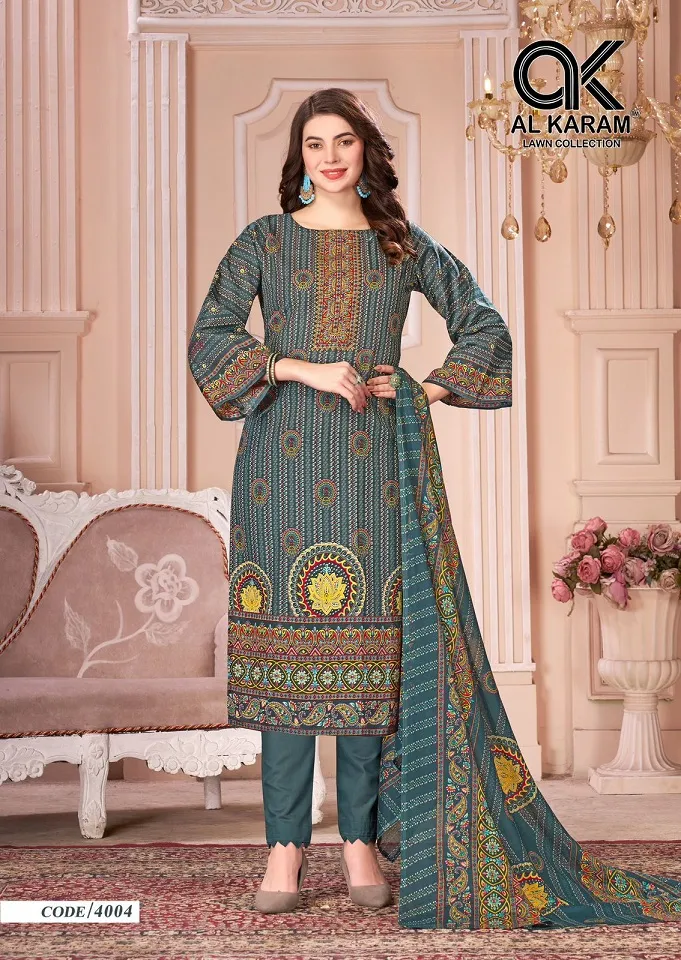 Alkaram Mahjabeen Vol 4 Unstitched Pakistani Printed Cotton Salwar Suit Wholesaler - Image 9