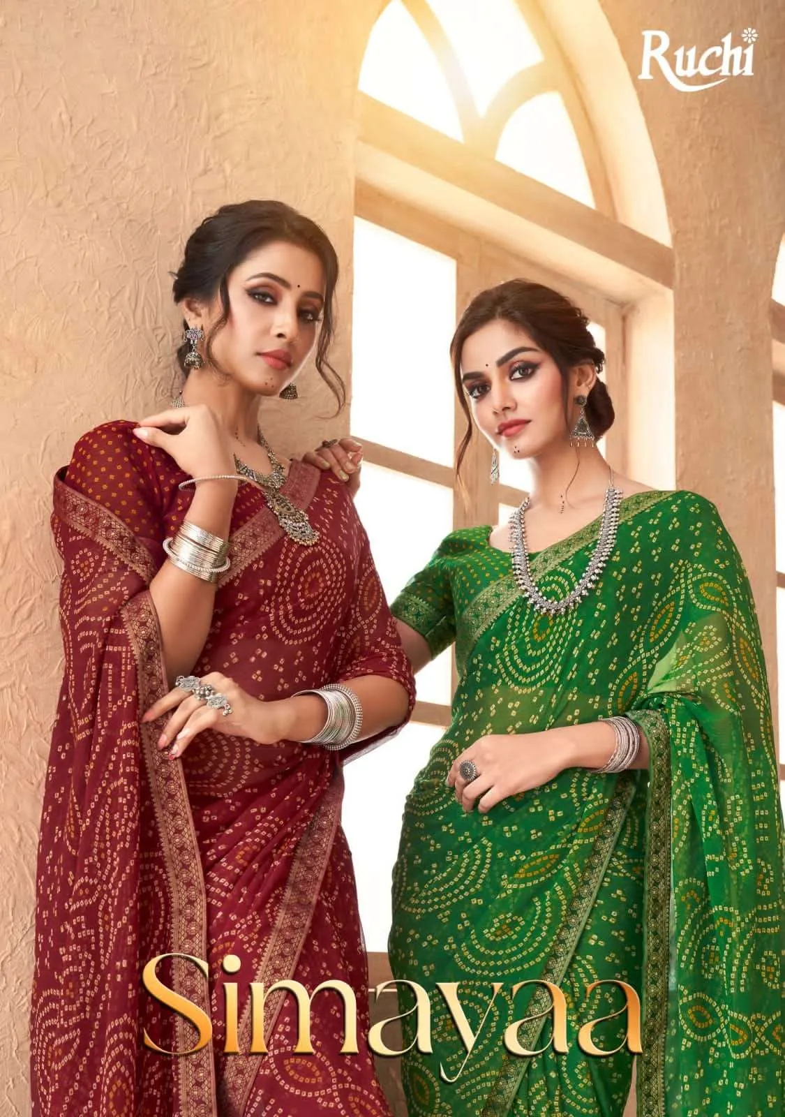 Bandhni Printed Chiffon Saree With Banarasi Border Ruchi Simayaa Vol-18