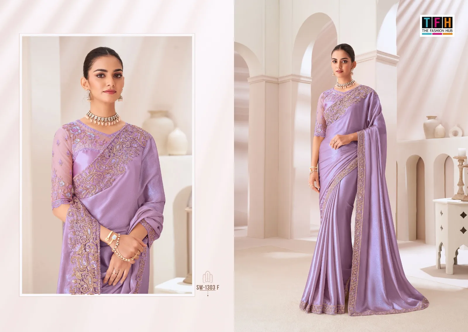 Chiffon Party Wear Rich Look Heavy Embroidery Work Ethnic Saree Sandal Wood 1303 - Image 4