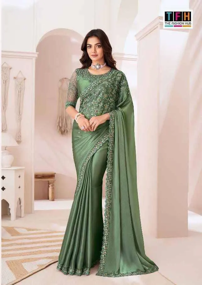 Designer Emroidery Work Party Wear Saree Tfh Sandalwood 1307 Colours