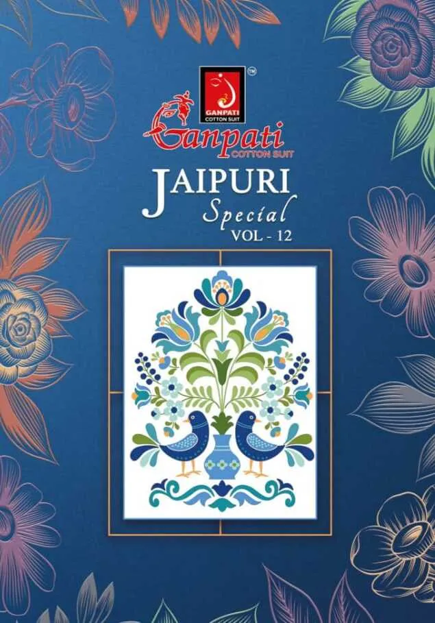 Ganpati Jaipuri Pant Vol 12 Floral Printed Cotton Straight Salwar Suit Unstitched
