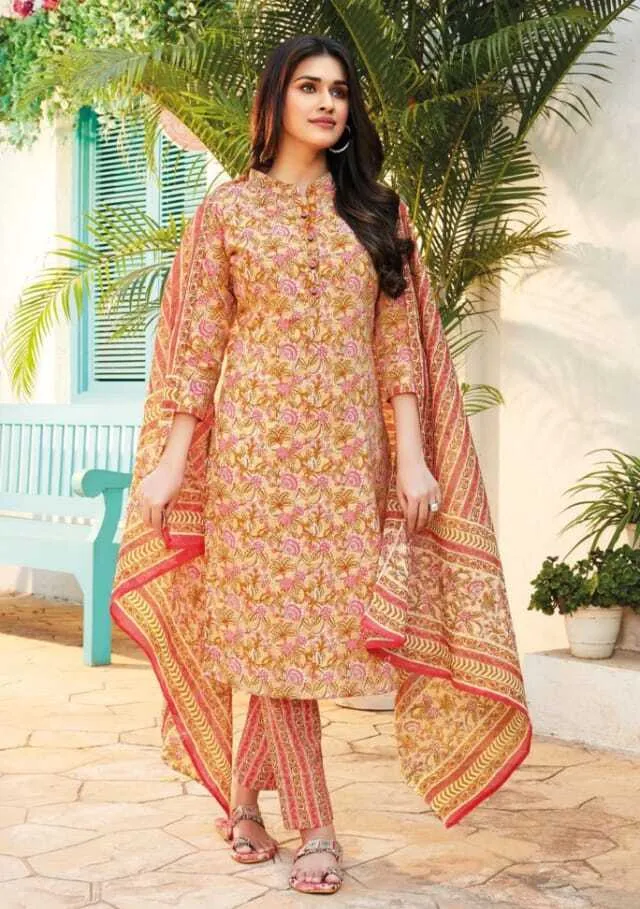 Ganpati Jaipuri Pant Vol 12 Floral Printed Cotton Straight Salwar Suit Unstitched - Image 11