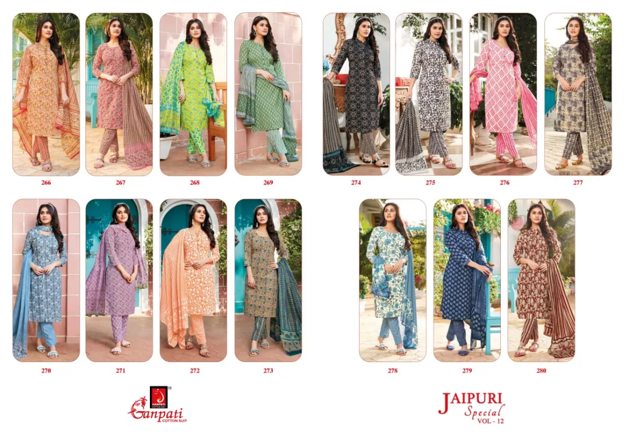 Ganpati Jaipuri Pant Vol 12 Floral Printed Cotton Straight Salwar Suit Unstitched - Image 5