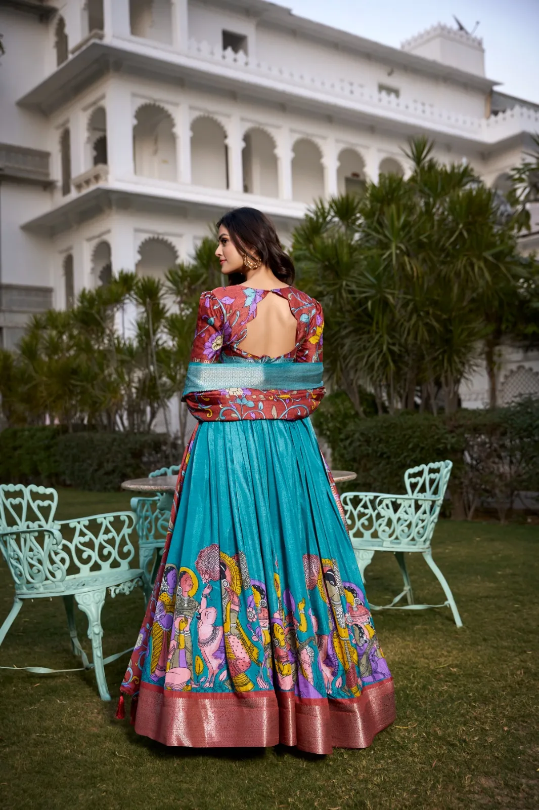 Jacquard Silk Kalamkari Printed Designer Lehenga Choli - Image 2