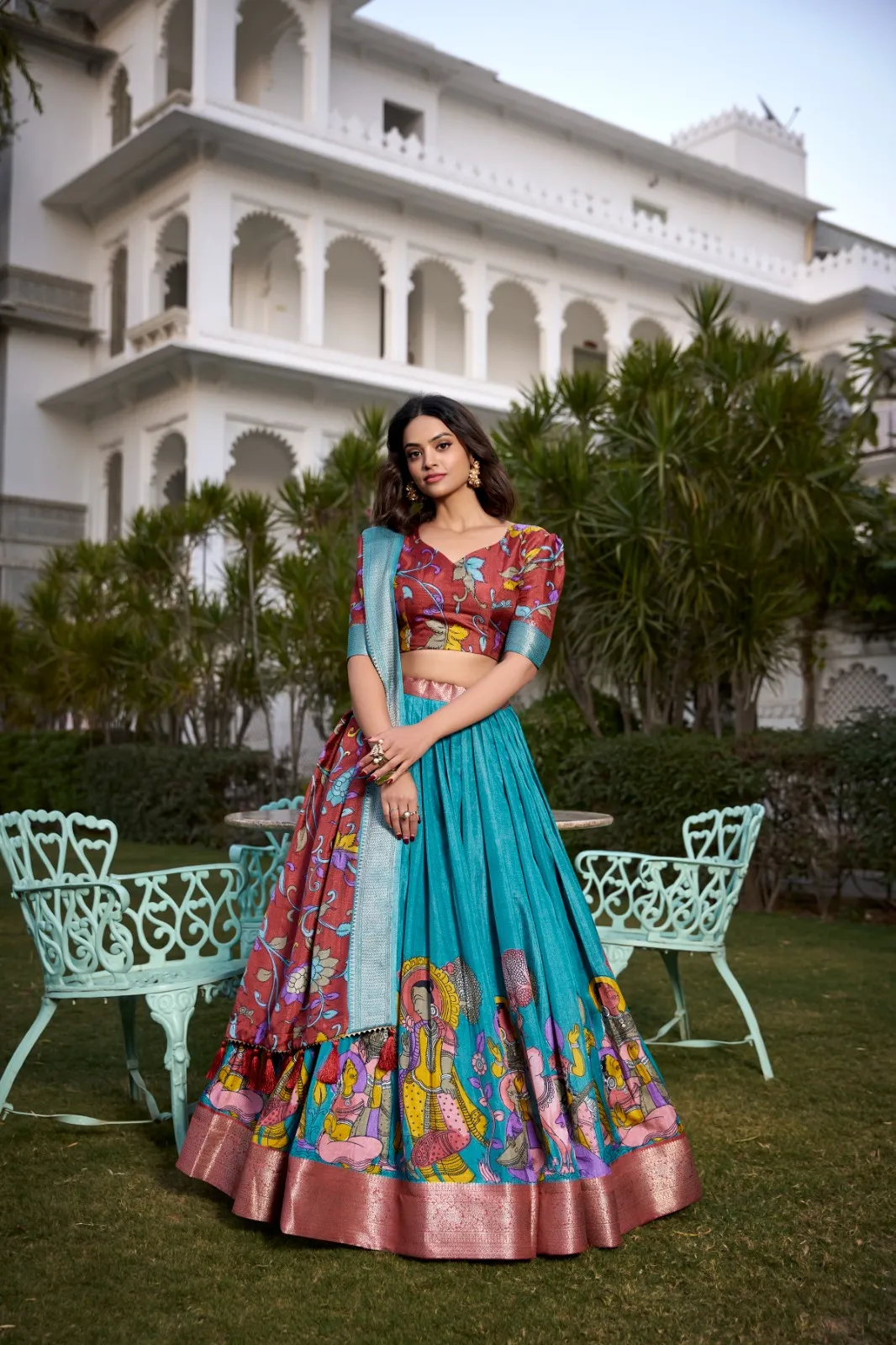 Jacquard Silk Kalamkari Printed Designer Lehenga Choli - Image 3