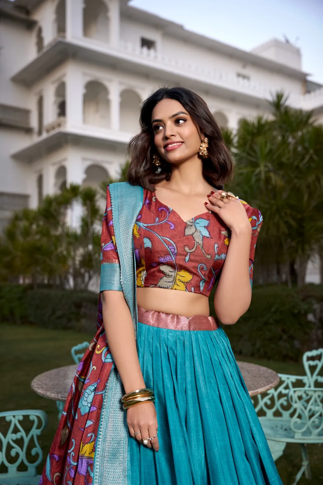 Jacquard Silk Kalamkari Printed Designer Lehenga Choli - Image 4