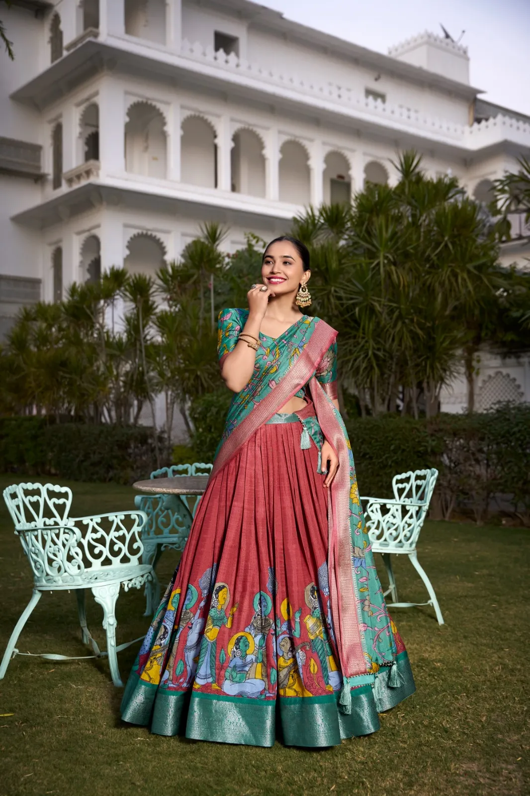 Jacquard Silk Kalamkari Printed Designer Lehenga Choli - Image 5