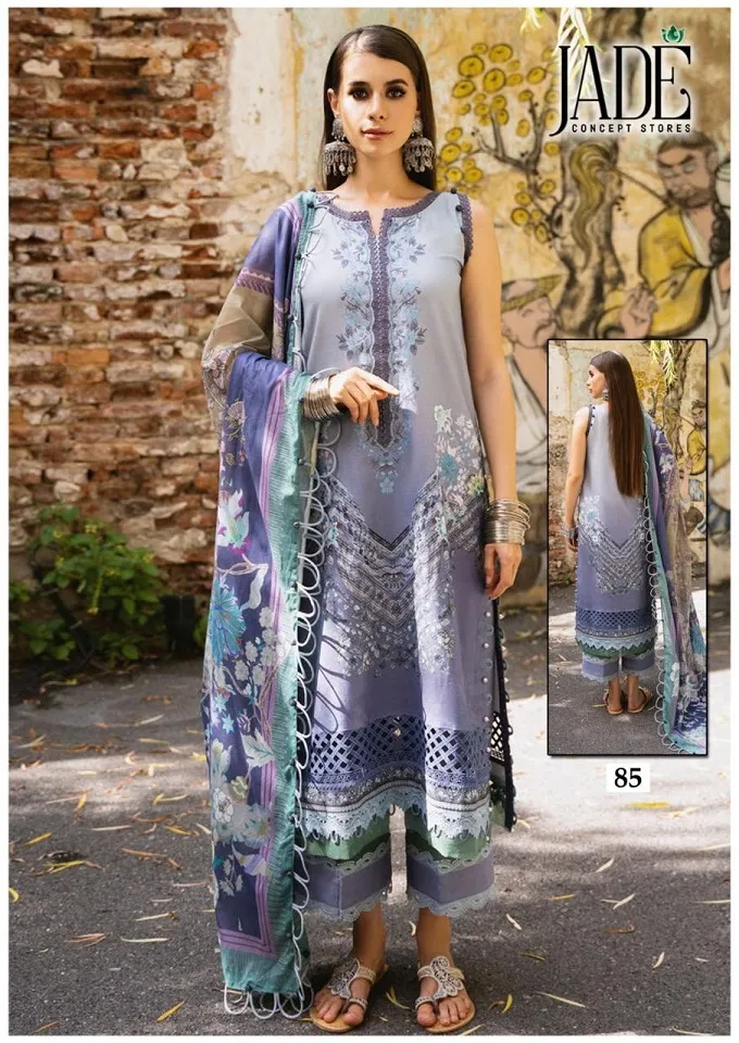 Lawn Cotton Printed Pakistani Straight Salwar Suit Summer Wear Jade Chevron Vol 9 - Image 2