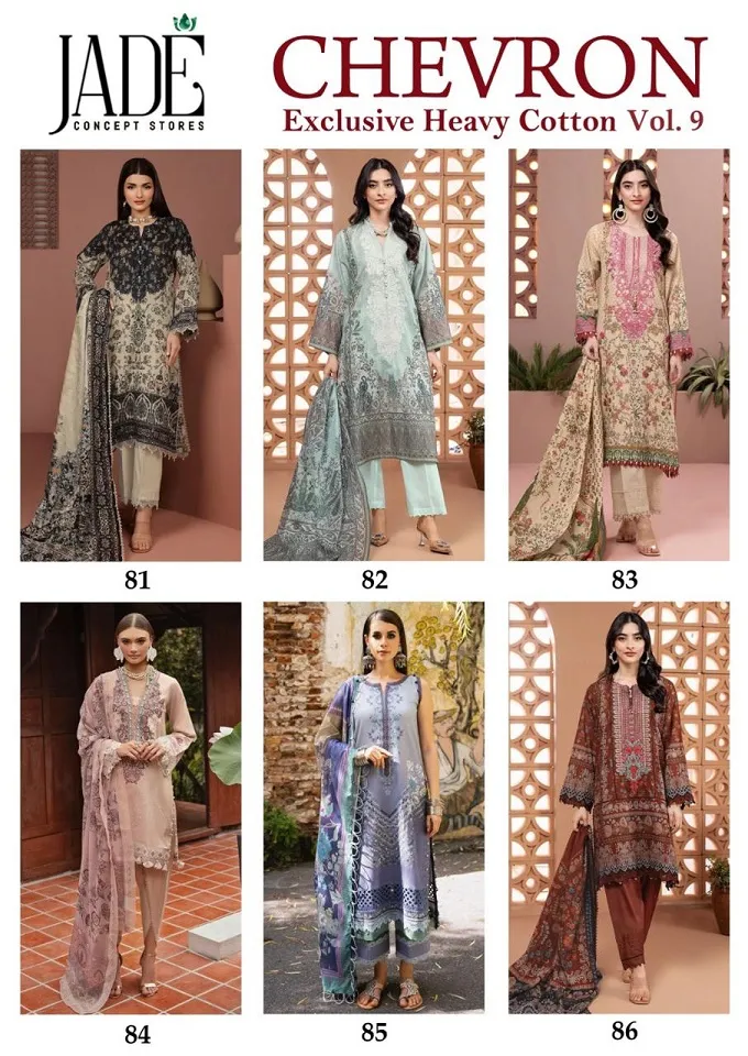 Lawn Cotton Printed Pakistani Straight Salwar Suit Summer Wear Jade Chevron Vol 9 - Image 3