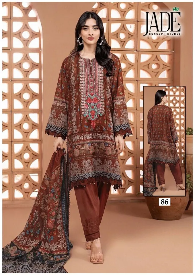 Lawn Cotton Printed Pakistani Straight Salwar Suit Summer Wear Jade Chevron Vol 9 - Image 4