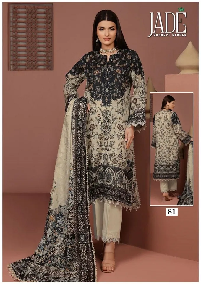 Lawn Cotton Printed Pakistani Straight Salwar Suit Summer Wear Jade Chevron Vol 9 - Image 5