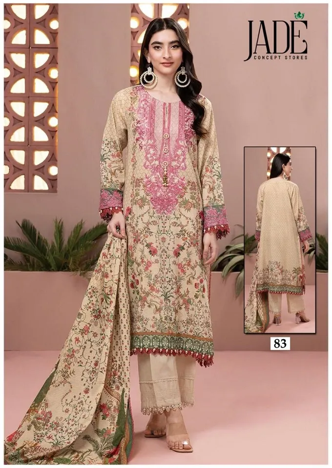 Lawn Cotton Printed Pakistani Straight Salwar Suit Summer Wear Jade Chevron Vol 9 - Image 7