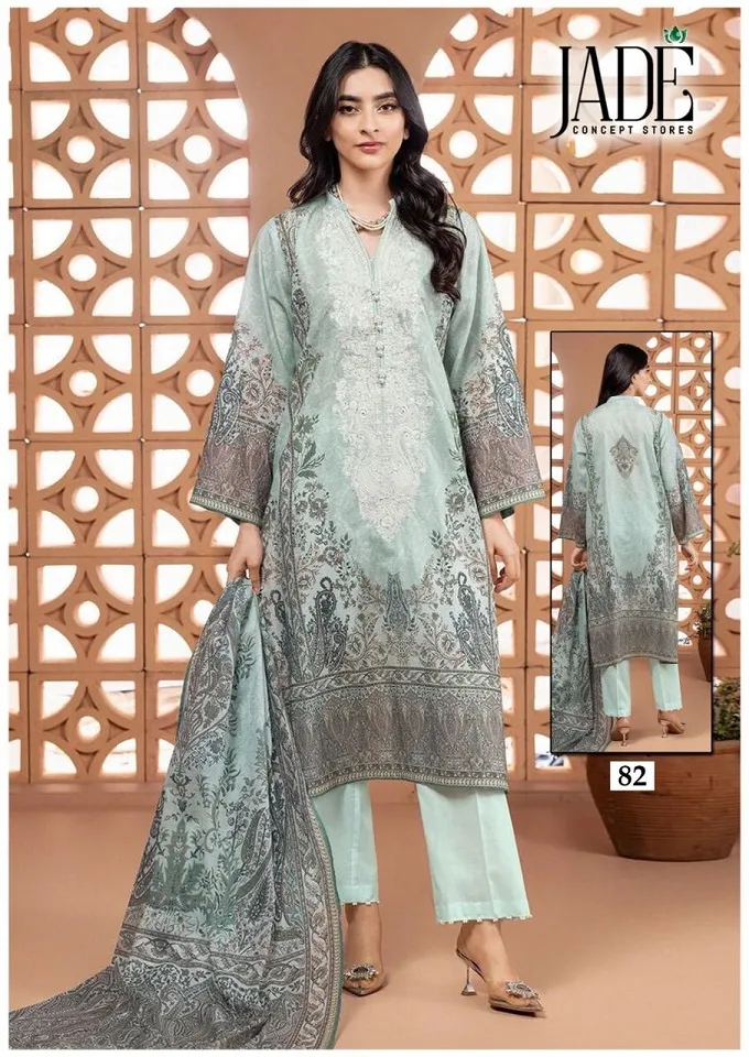 Lawn Cotton Printed Pakistani Straight Salwar Suit Summer Wear Jade Chevron Vol 9 - Image 8