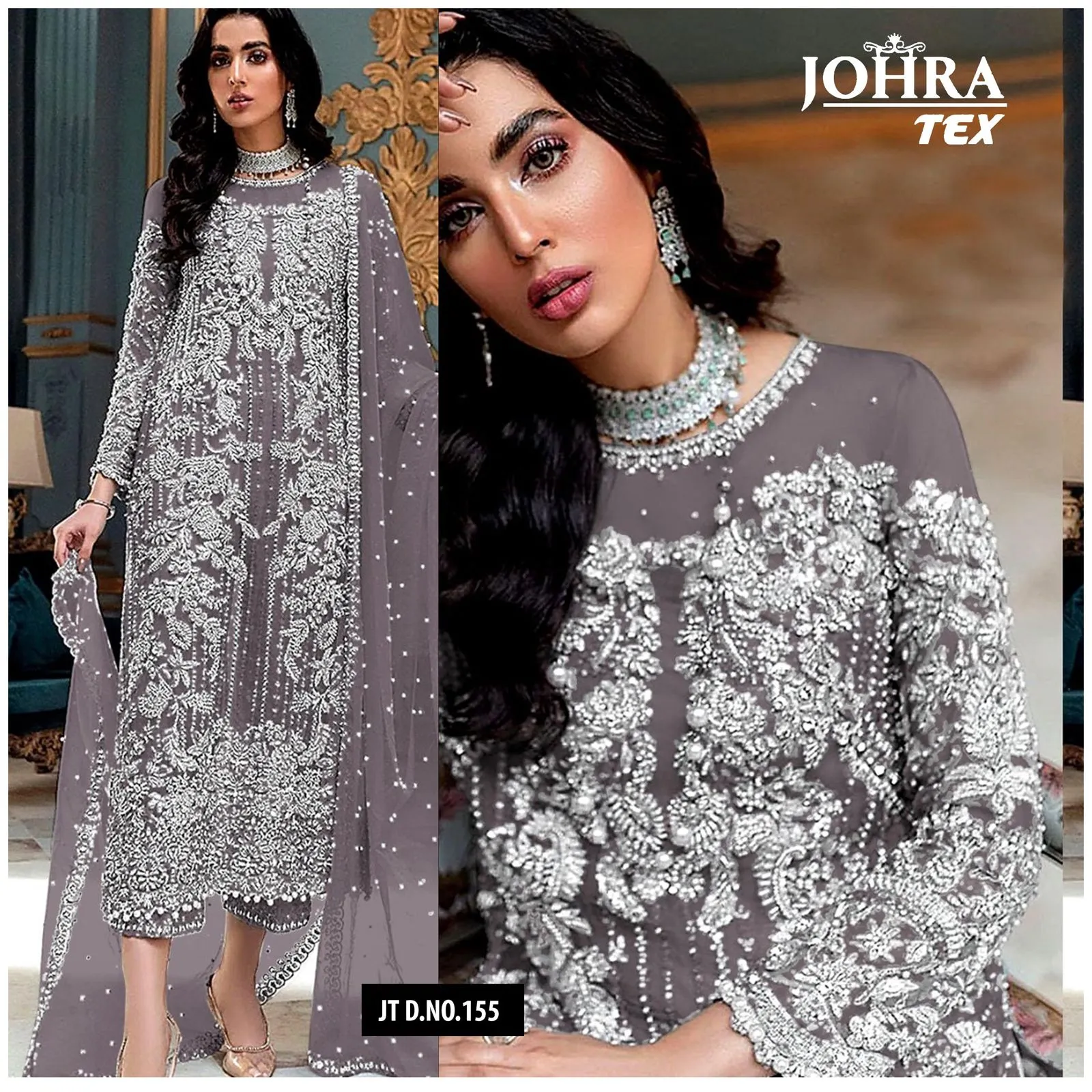 JT-155 by Johra Tex Butterfly Net Heavy Embroidery Pakistani Salwar Suit For Ramzan Eid Wholesalers