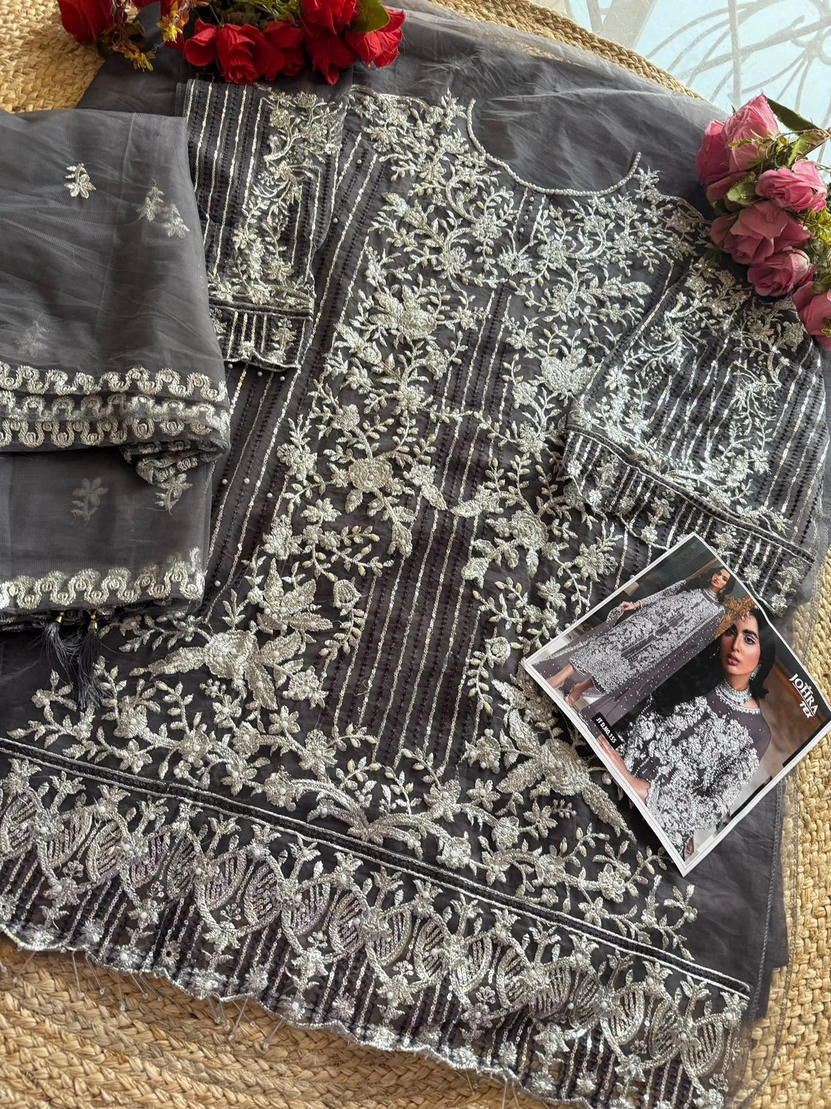 JT-155 by Johra Tex Butterfly Net Heavy Embroidery Pakistani Salwar Suit For Ramzan Eid Wholesalers - Image 3