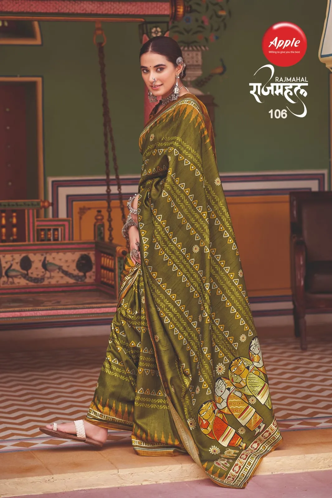 Kalamkari Printed Silk Saree Apple Rajmahal Vol-1 - Image 3
