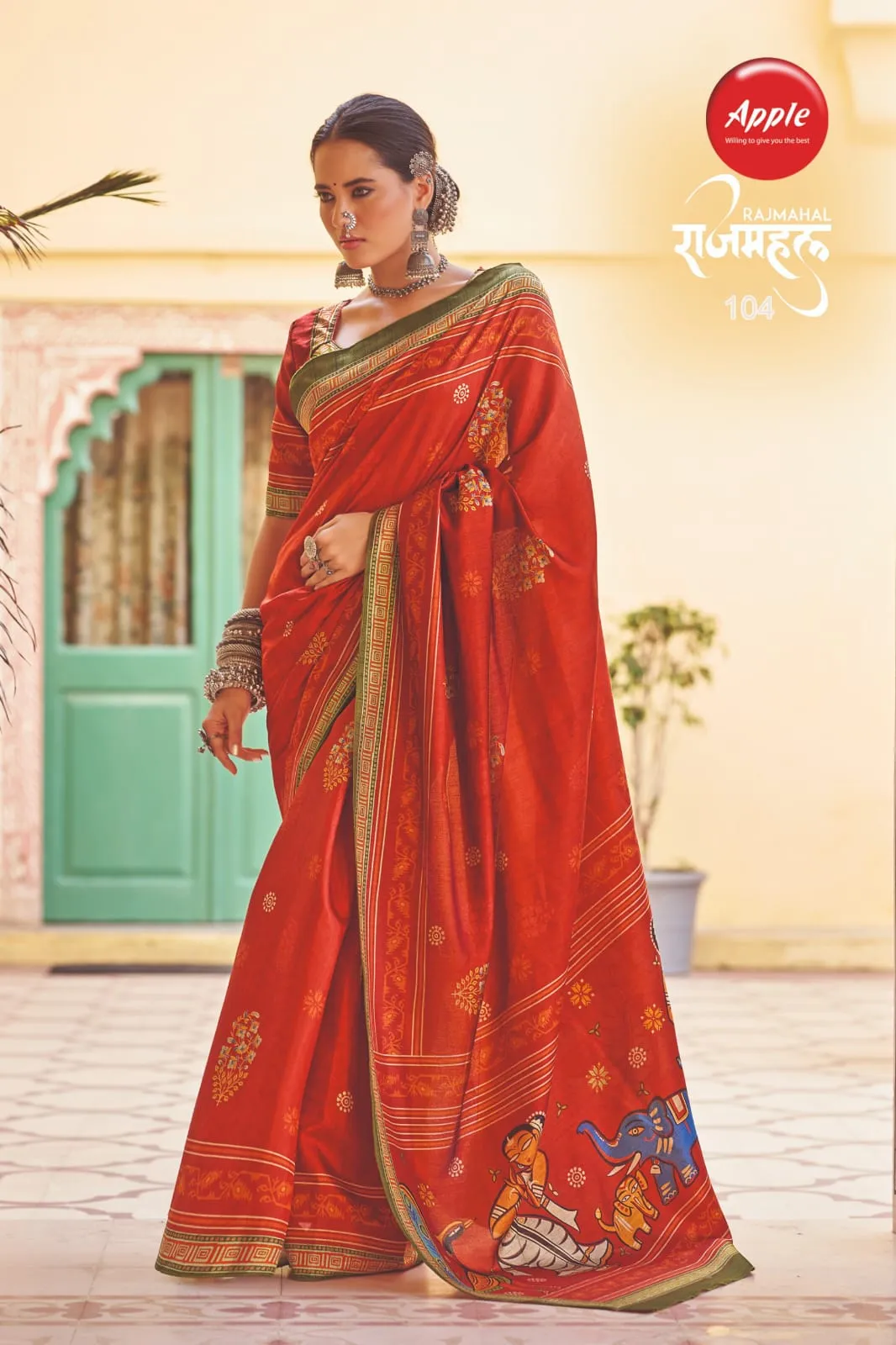 Kalamkari Printed Silk Saree Apple Rajmahal Vol-1 - Image 6