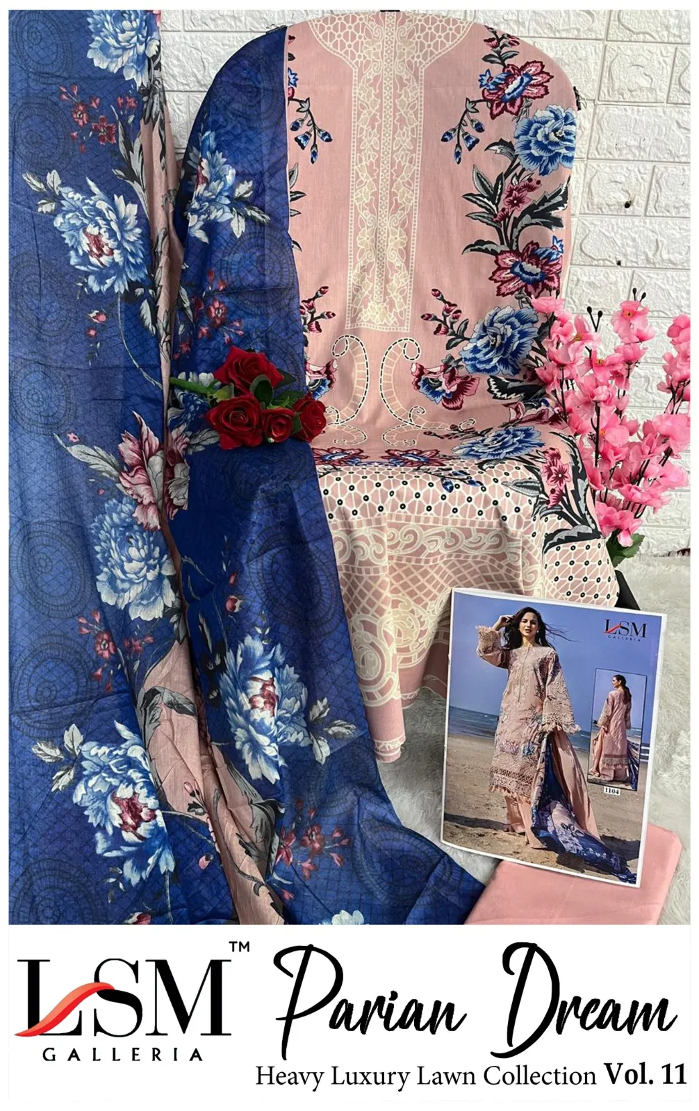 LSM Galleria Parian Dream Heavy Luxury Lawn Collection Vol. 11 Designer Pakistani Printer Cotton Suit - Image 8