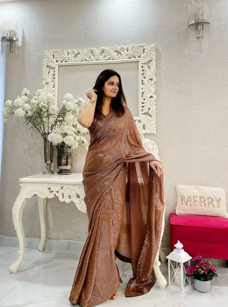 Most Beautiful Sequins Saree Collection Ethnic Indian Saree - Image 3
