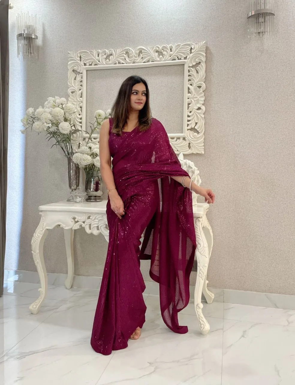 Most Beautiful Sequins Saree Collection Ethnic Indian Saree - Image 4