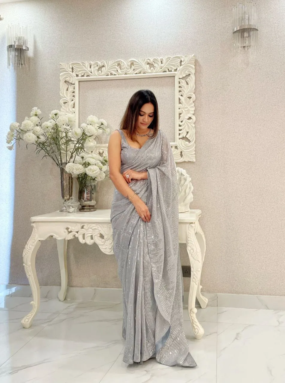 Most Beautiful Sequins Saree Collection Ethnic Indian Saree - Image 5