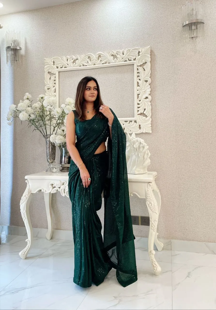 Most Beautiful Sequins Saree Collection Ethnic Indian Saree - Image 6
