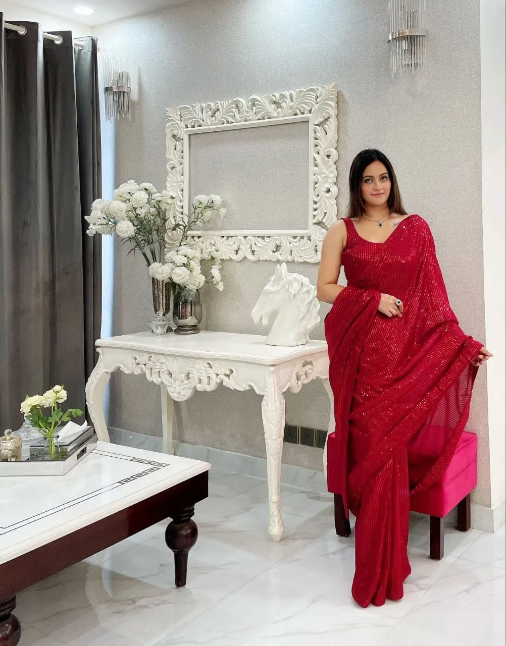 Most Beautiful Sequins Saree Collection Ethnic Indian Saree - Image 7