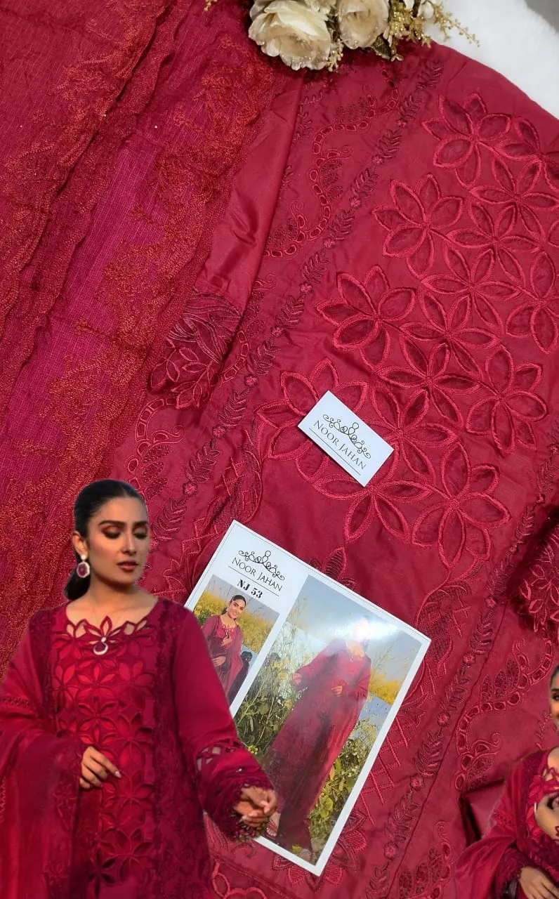 Pakistani Style Salwar Suit Noor Jahan NJ 53 Red Fashion Ramzan Eid Wear Suit - Image 2