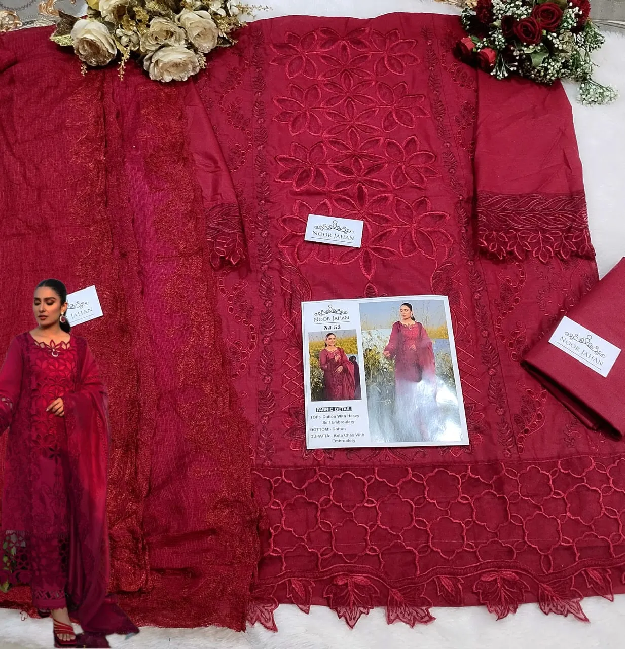Pakistani Style Salwar Suit Noor Jahan NJ 53 Red Fashion Ramzan Eid Wear Suit - Image 3
