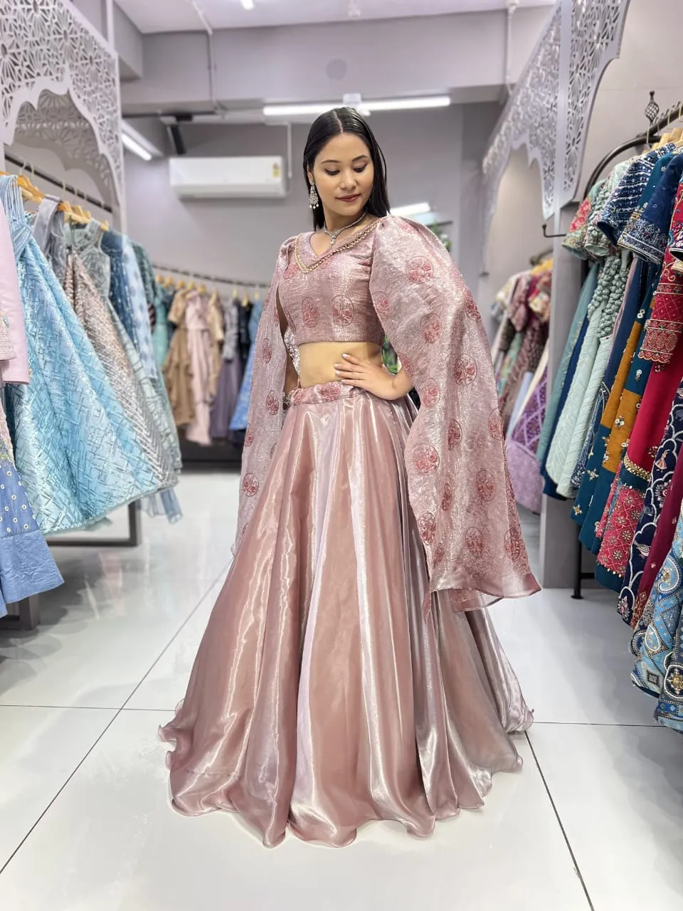 Peach Butterfly Lehenga Choli Jimmy Cho Fabric Perfect Party Wear Ethnic Lehenga