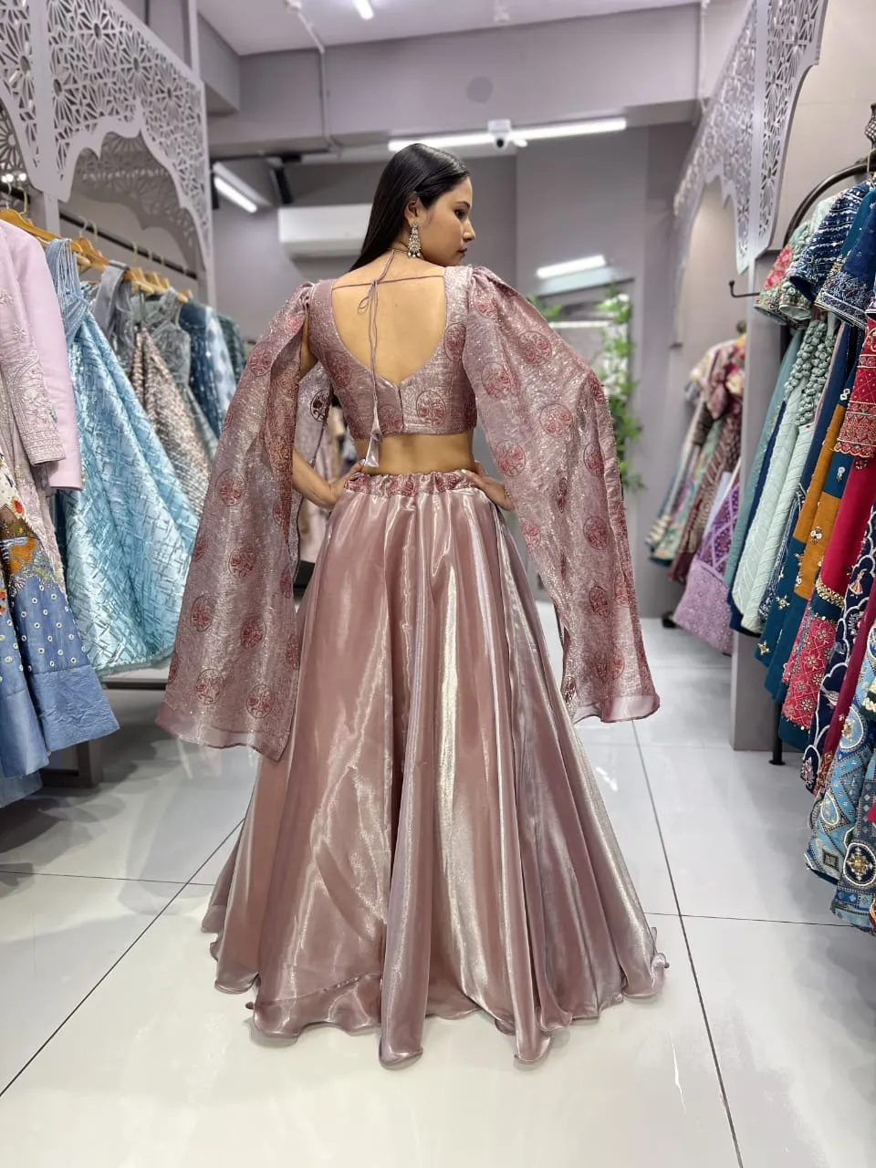 Peach Butterfly Lehenga Choli Jimmy Cho Fabric Perfect Party Wear Ethnic Lehenga - Image 2
