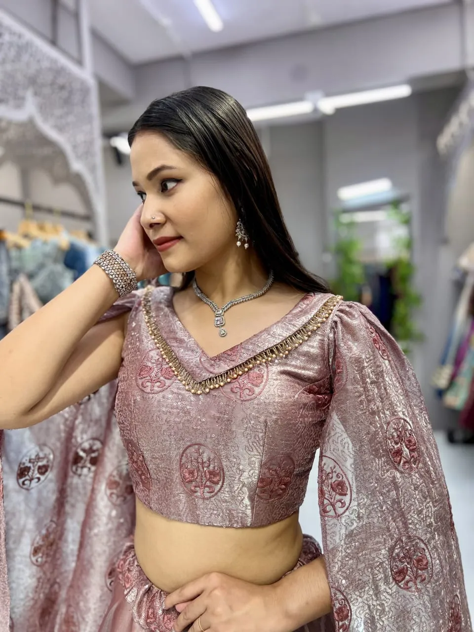 Peach Butterfly Lehenga Choli Jimmy Cho Fabric Perfect Party Wear Ethnic Lehenga - Image 3