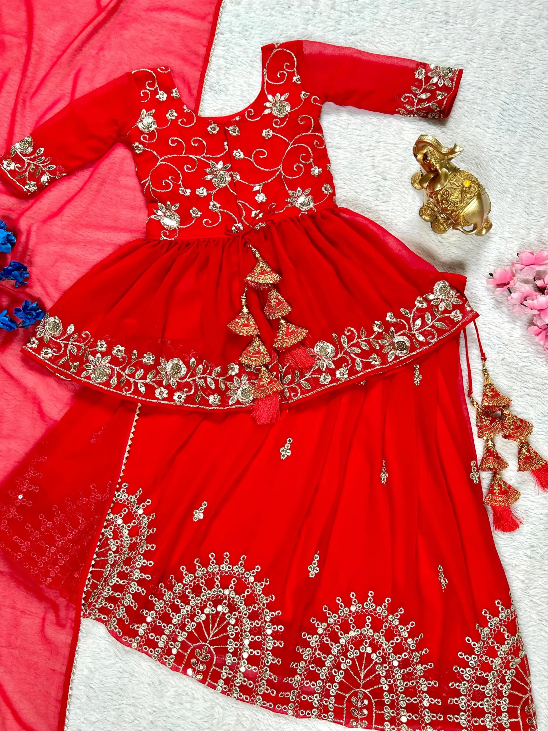 Red Color Designer Kids Lehenga Choli With Heavy Sequince Work Ethnic Kids Lehenga - Image 2