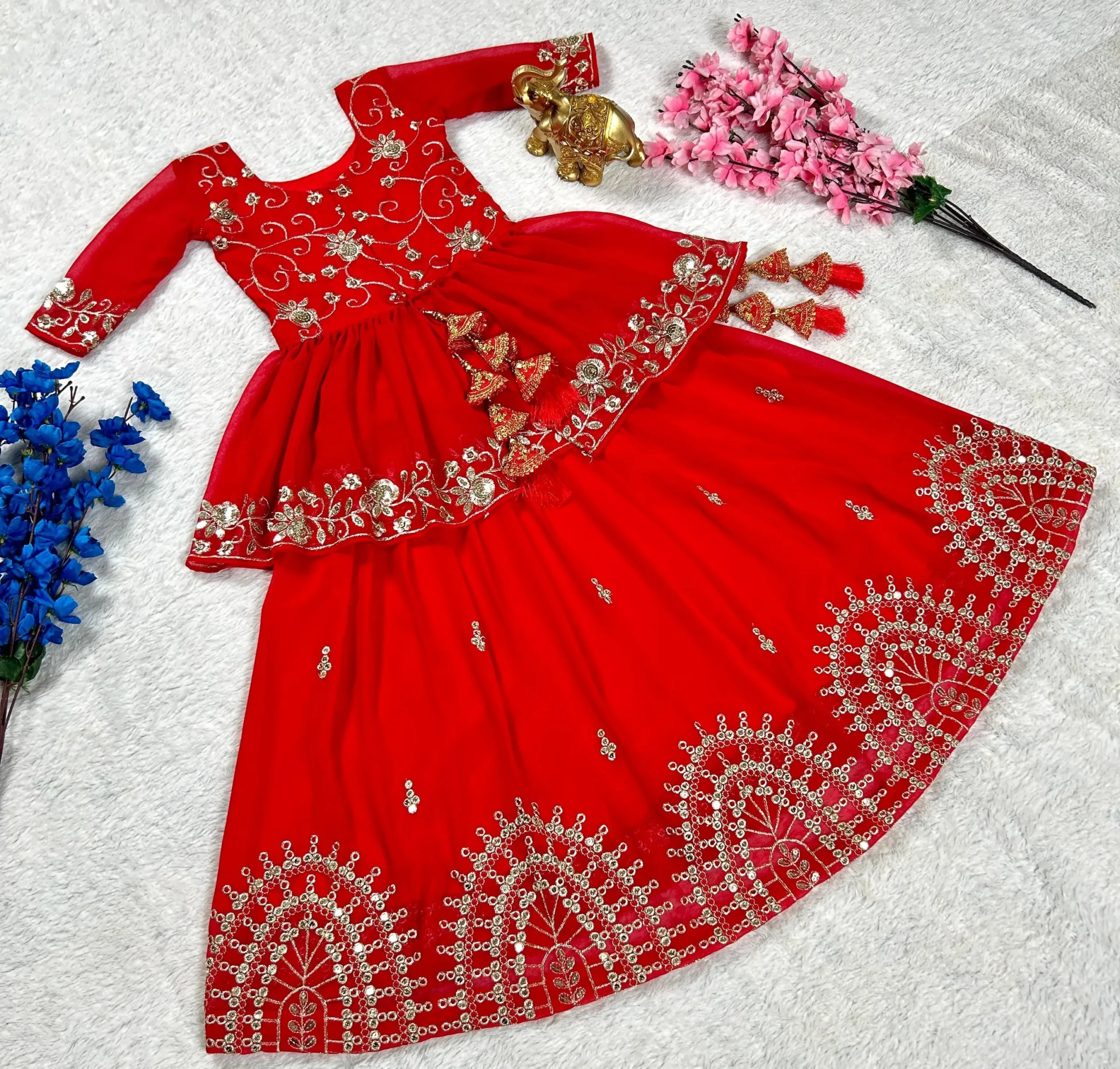 Red Color Designer Kids Lehenga Choli With Heavy Sequince Work Ethnic Kids Lehenga - Image 3