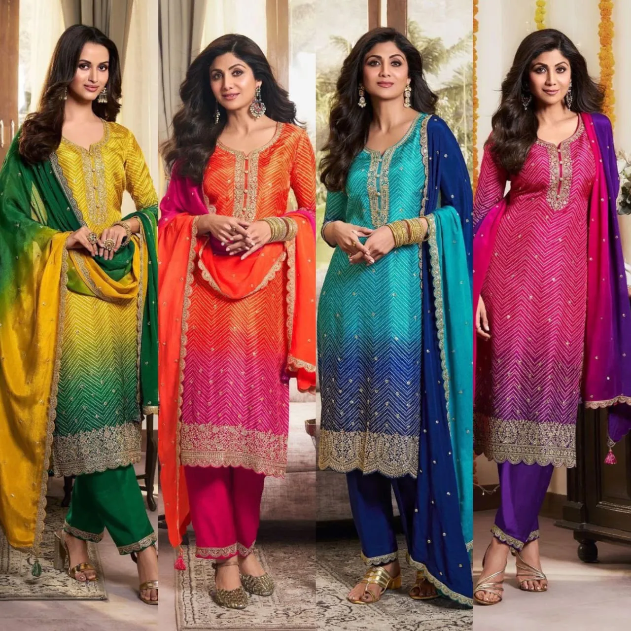 Shilpa Sheety Designer Festival Special Ethnic Kurti with Dupatta and Pant