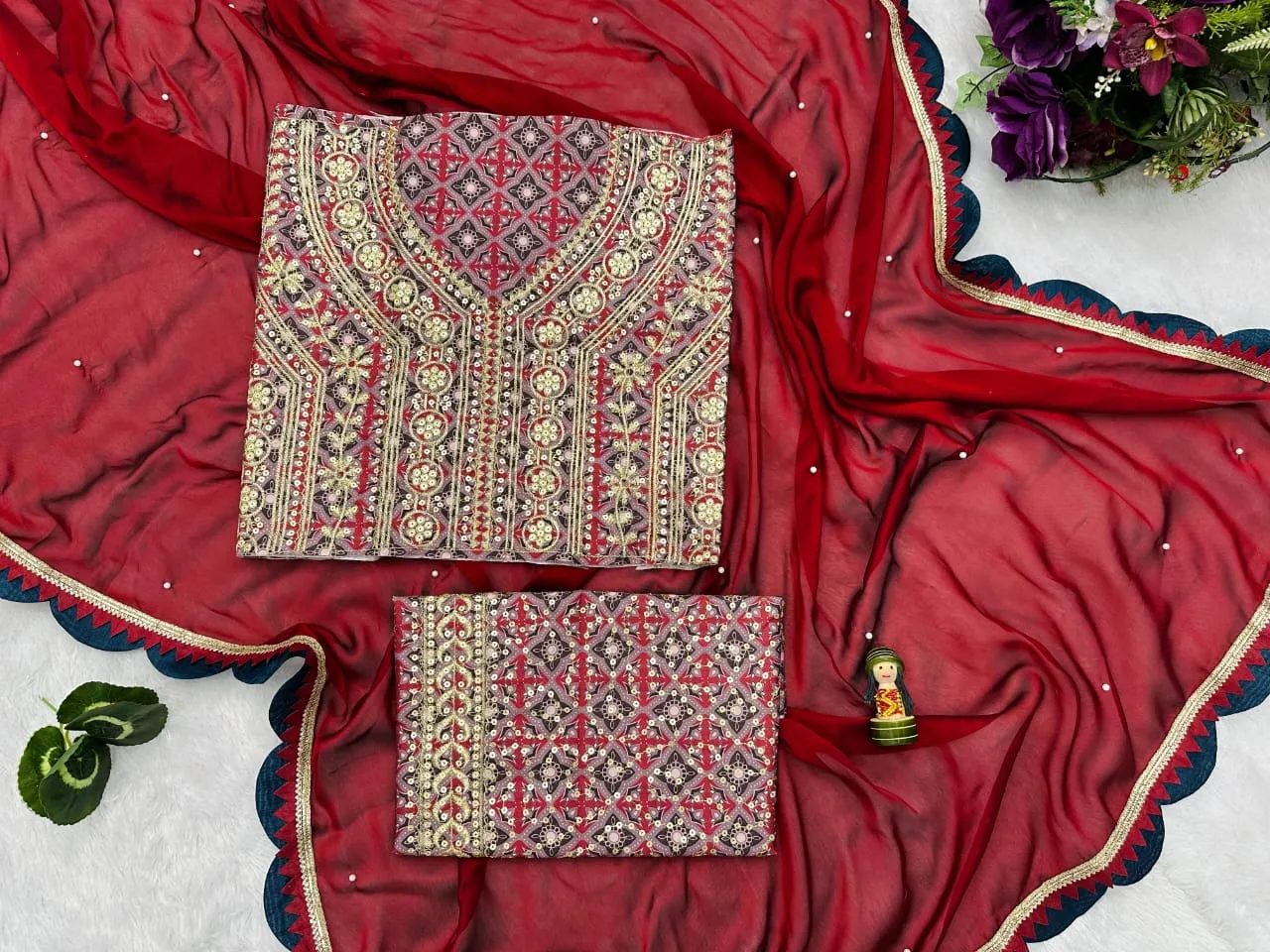 Shraddha Kapoor Saree Dark Red Color Ethnic Saree With Heavy Embroidery Worked Blouse Valentines Special Saree Bollywood Saree - Image 3