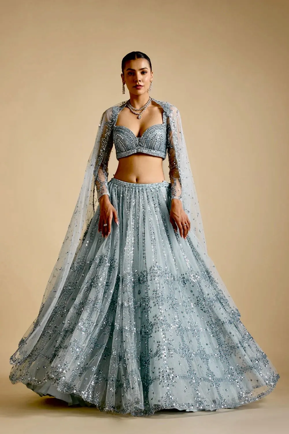 Sky Blue Designer Party Wear Net Lehenga Choli With Heavy Sequince Work Bollywood Style Lehenga